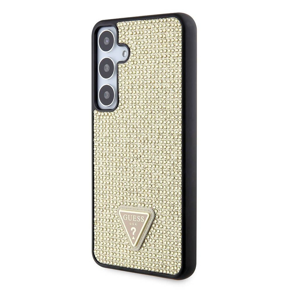 Galaxy S24 Kılıf Guess Orjinal Lisanslı Taşlı Arka Yüzey Üçgen Logolu Kapak Siyah