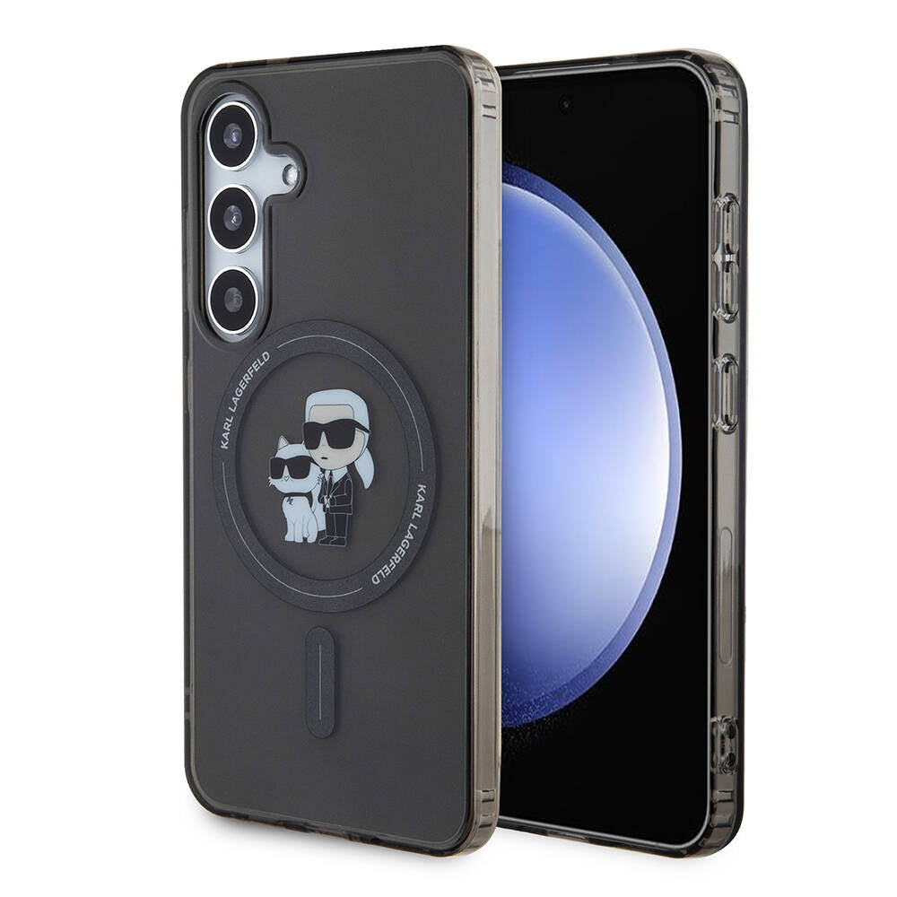 Galaxy S24 Kılıf Karl Lagerfeld Orjinal Lisanslı Magsafe Şarj Özellikli Karl & Choupette IML Baskılı Kapak Siyah