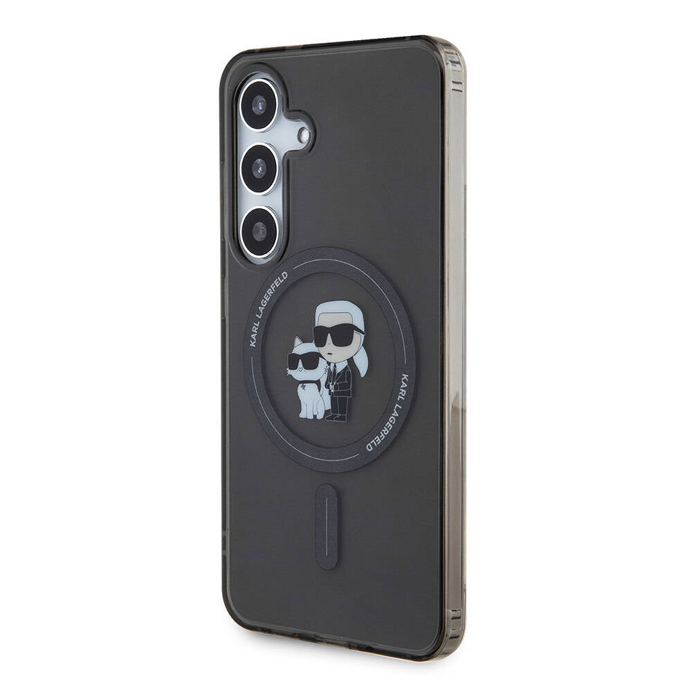 Galaxy S24 Kılıf Karl Lagerfeld Orjinal Lisanslı Magsafe Şarj Özellikli Karl & Choupette IML Baskılı Kapak Siyah