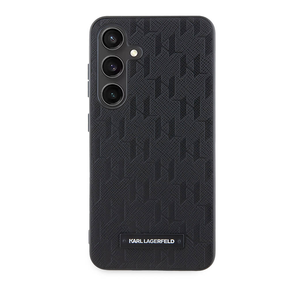 Galaxy S24 Kılıf Karl Lagerfeld Orjinal Lisanslı Saffiano Monogram Metal Logo Kapak Siyah
