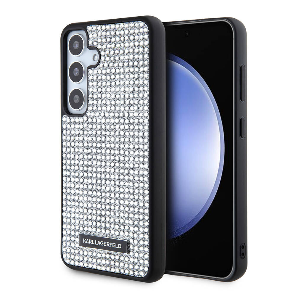 Galaxy S24 Kılıf Karl Lagerfeld Taşlı Metal Logo Orjinal Lisanslı Kapak Siyah