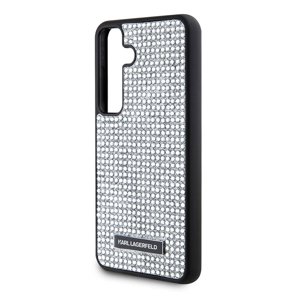 Galaxy S24 Kılıf Karl Lagerfeld Taşlı Metal Logo Orjinal Lisanslı Kapak Siyah