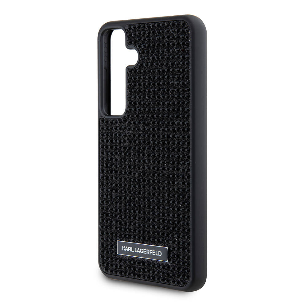 Galaxy S24 Kılıf Karl Lagerfeld Taşlı Metal Logo Orjinal Lisanslı Kapak Gümüş