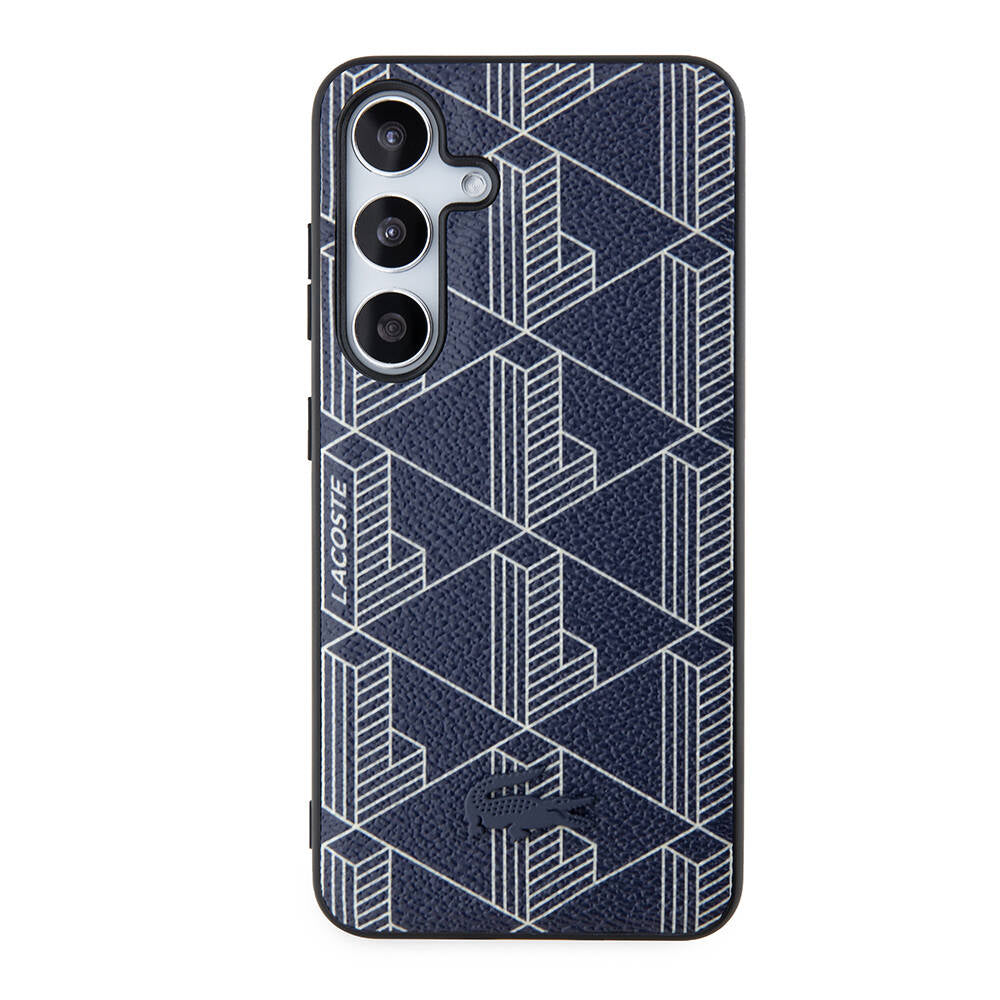 Galaxy S24 Kılıf Lacoste Orjinal Lisanslı Magsafe Şarj Özellikli PU Deri Görünümlü Karışık Monogram Desenli Kapak Siyah