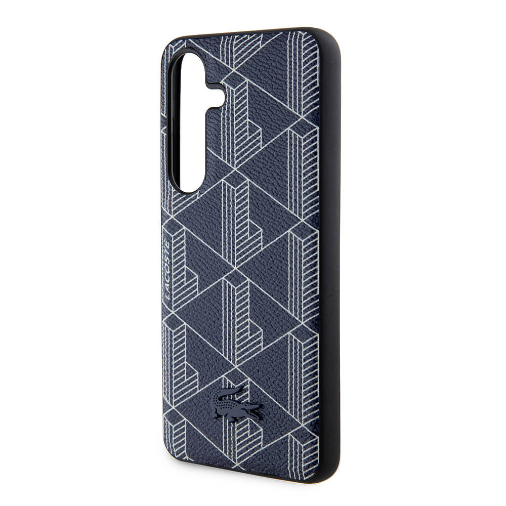 Galaxy S24 Kılıf Lacoste Orjinal Lisanslı Magsafe Şarj Özellikli PU Deri Görünümlü Karışık Monogram Desenli Kapak Lacivert