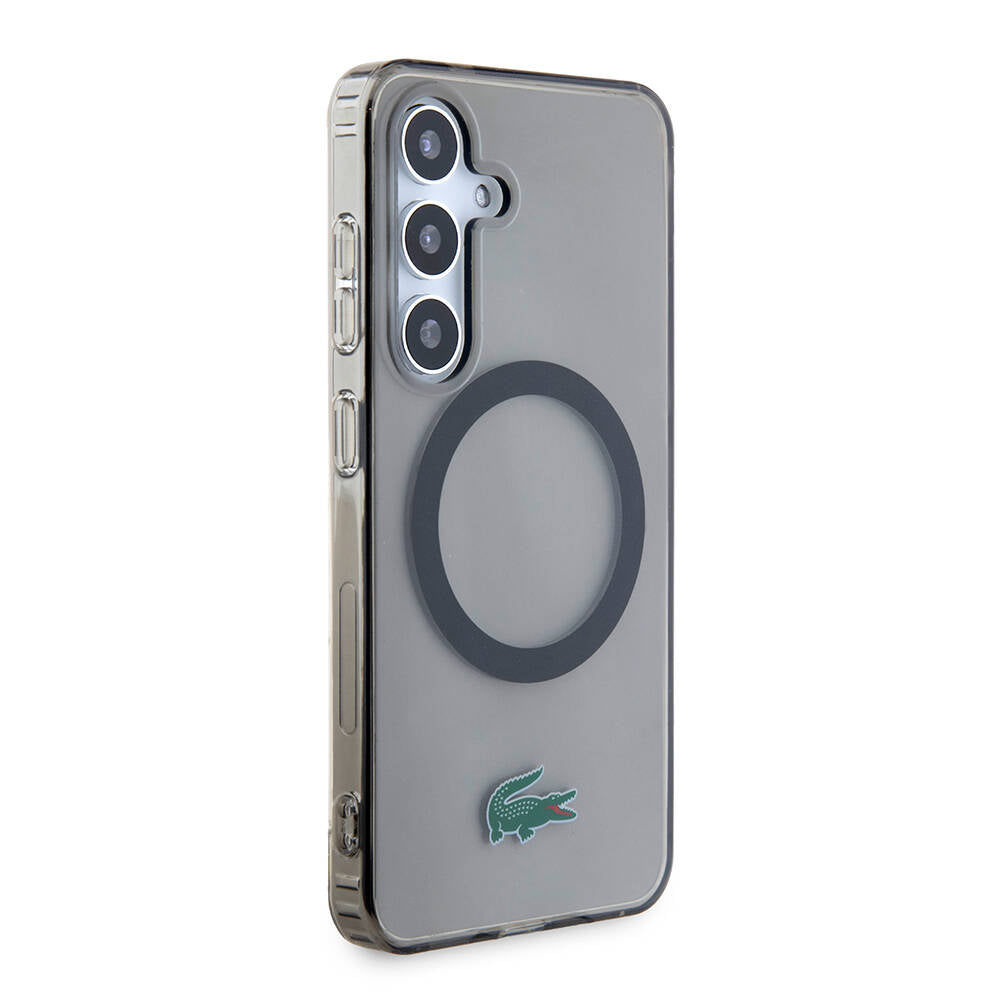 Galaxy S24 Kılıf Lacoste Orjinal Lisanslı Magsafe Şarj Özellikli Transparan Timsah Logo Baskılı Kapak Siyah