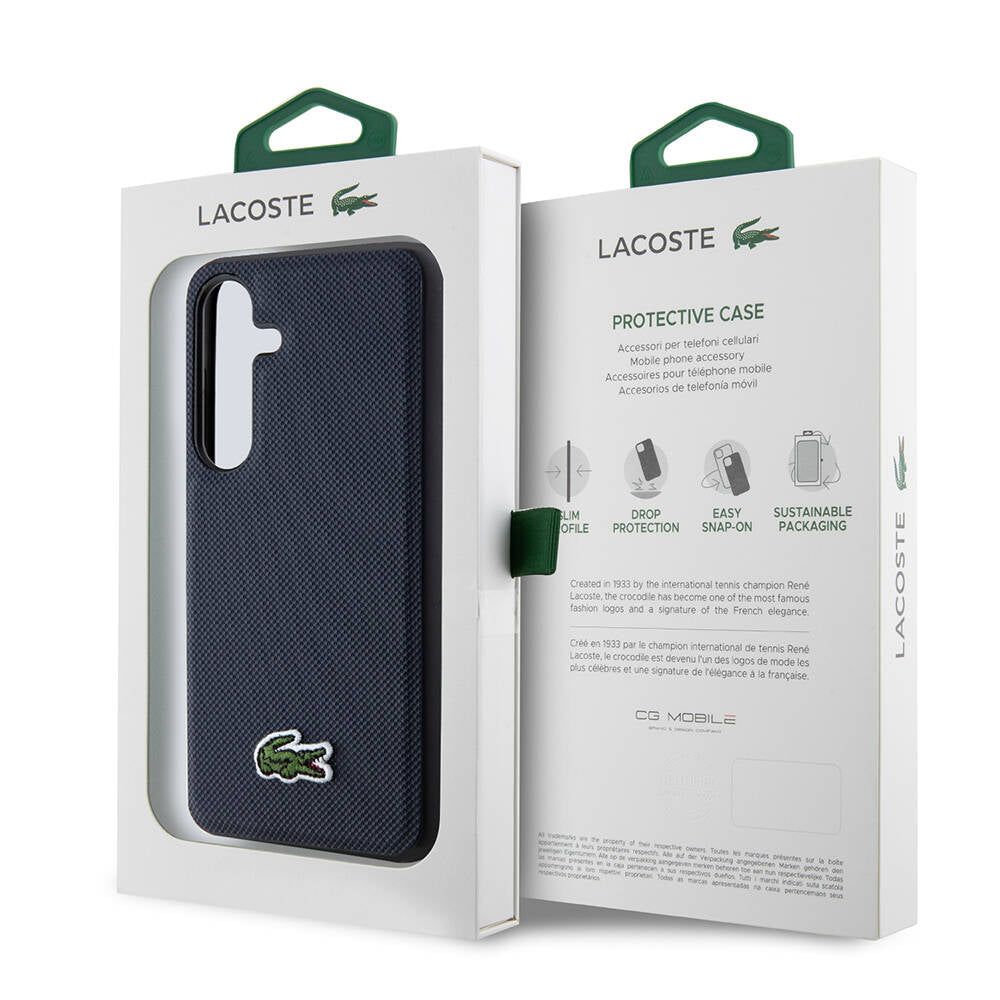 Galaxy S24 Kılıf Lacoste Orjinal Lisanslı PU Pike Desenli Arka Yüzey İkonik Timsah Dokuma Logolu Kapak Siyah