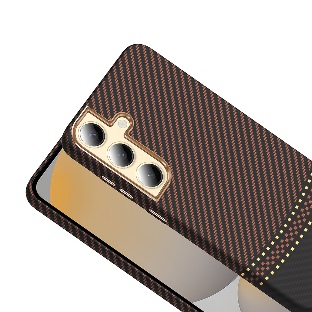 Galaxy S24 Kılıf M-safe Şarj Özellikli Karbon Fiber Görünümlü Zore Gros Kapak Desert Titanyum