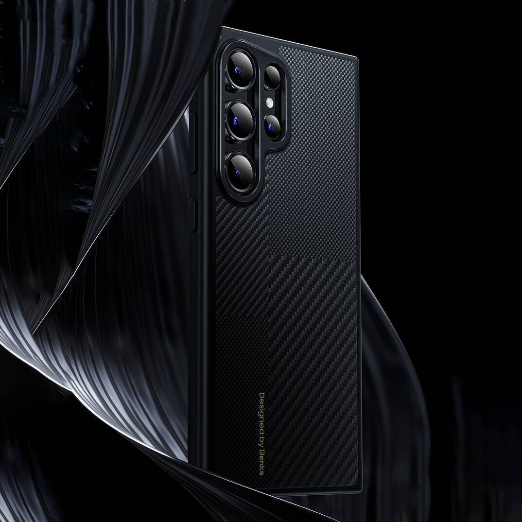 Galaxy S24 Kılıf Magsafe Şarj Özellikli Karbon Fiber Benks Montage Hybrid ArmorPro Kevlar Kapak Siyah