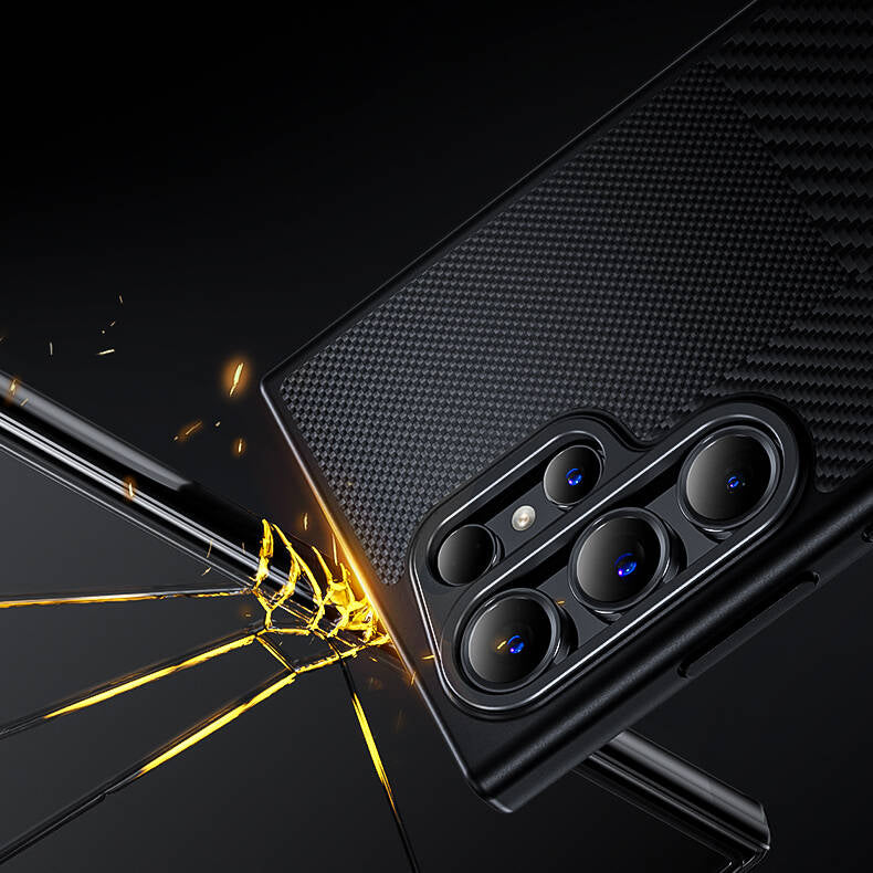 Galaxy S24 Kılıf Magsafe Şarj Özellikli Karbon Fiber Benks Montage Hybrid ArmorPro Kevlar Kapak Siyah