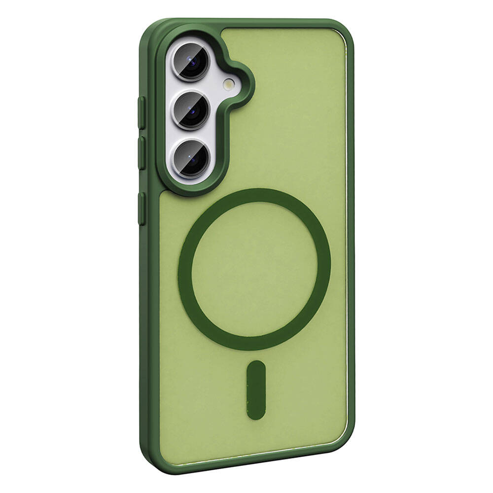 Galaxy S24 Kılıf M-safe Şarj Özellikli Mat Arka Yüzey Zore Sio Kapak Koyu Yeşil