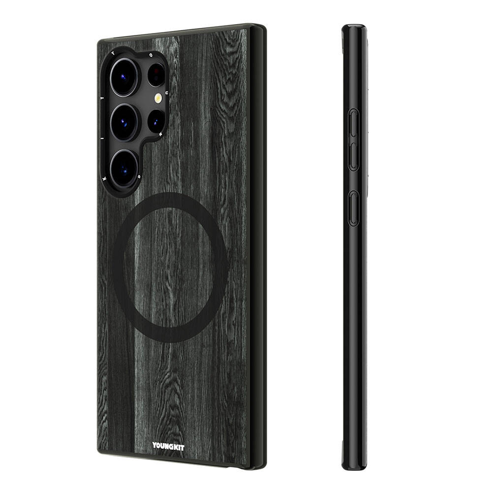 Galaxy S24 Ultra Kılıf Magsafe Şarj Özellikli Sararmaya Dayanıklı Youngkit Wood Forest Serisi Kapak Kahverengi