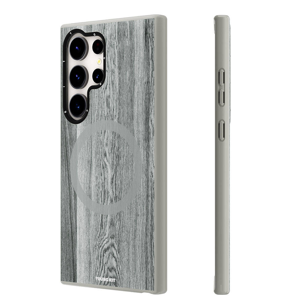 Galaxy S24 Ultra Kılıf Magsafe Şarj Özellikli Sararmaya Dayanıklı Youngkit Wood Forest Serisi Kapak Kahverengi
