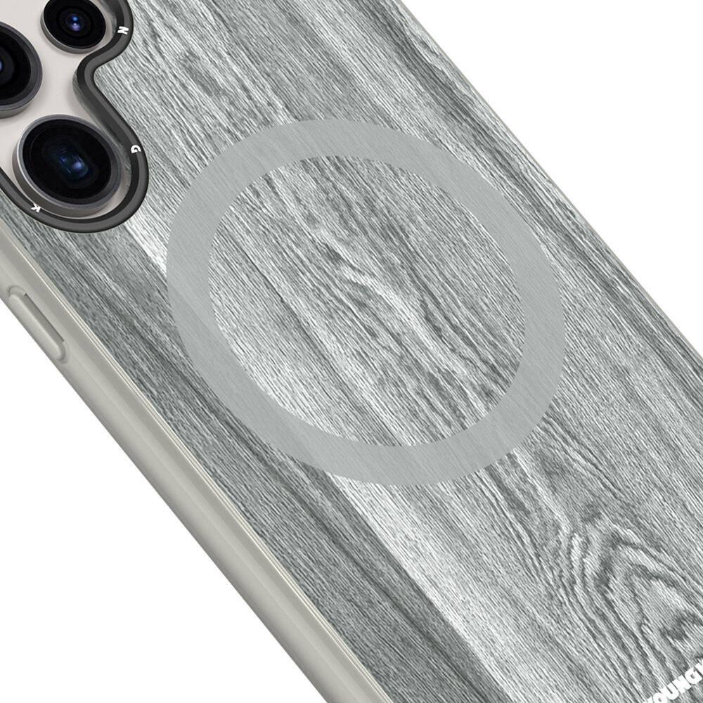 Galaxy S24 Ultra Kılıf Magsafe Şarj Özellikli Sararmaya Dayanıklı Youngkit Wood Forest Serisi Kapak Gri