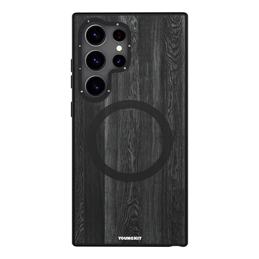Galaxy S24 Ultra Kılıf Magsafe Şarj Özellikli Sararmaya Dayanıklı Youngkit Wood Forest Serisi Kapak Siyah
