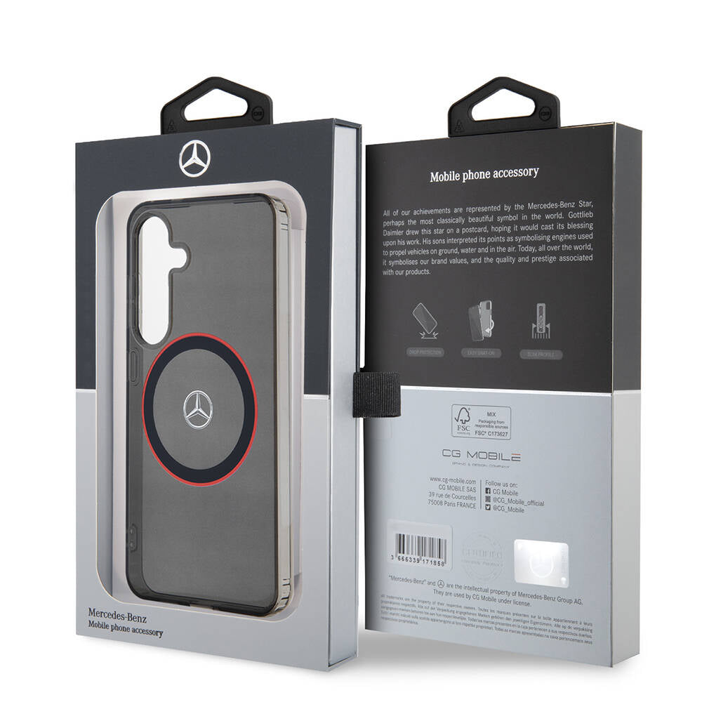 Galaxy S24 Kılıf Mercedes Benz Orjinal Lisanslı Magsafe Şarj Özellikli IML Yıldız Logolu Red Ring Kapak Siyah