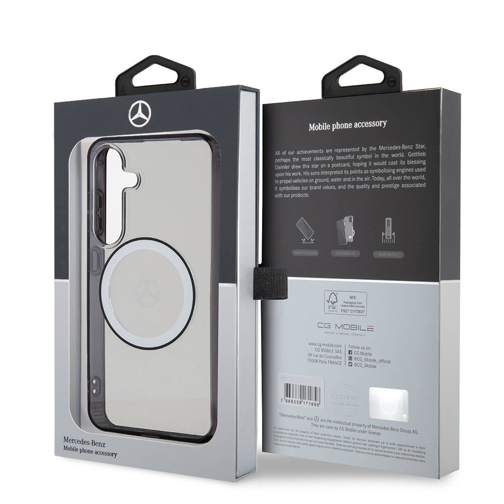 Galaxy S24 Kılıf Mercedes Benz Orjinal Lisanslı Magsafe Şarj Özellikli PC TPU Transparan Black Ring Kapak Renksiz