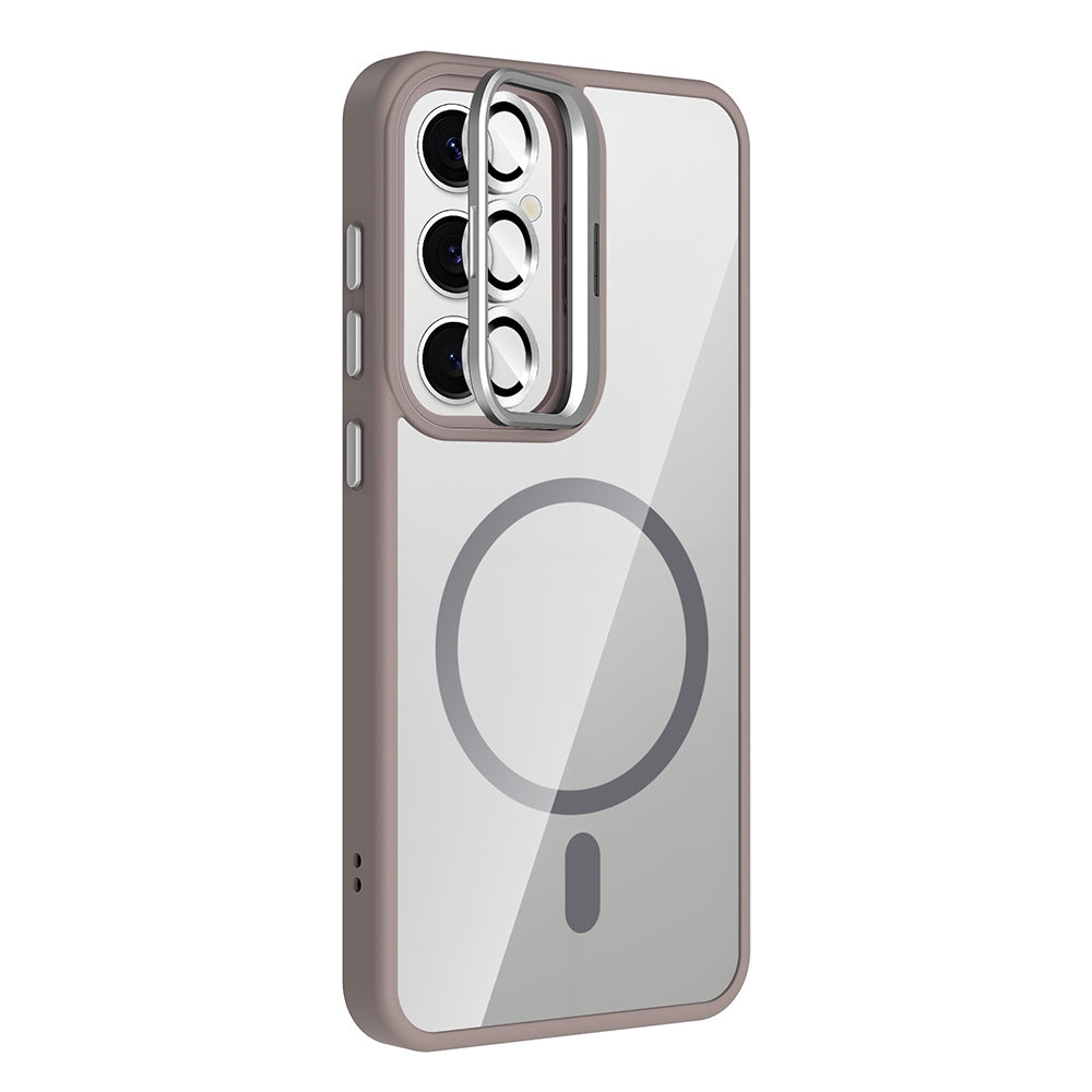 Galaxy S24 Kılıf Standlı ve Kamera Lens Hediyeli M-Safe Şarj Özellikli Zore Etro Kapak Siyah