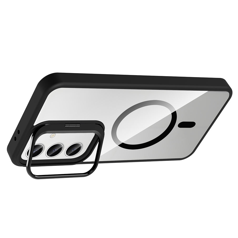 Galaxy S24 Kılıf Standlı ve Kamera Lens Hediyeli M-Safe Şarj Özellikli Zore Etro Kapak Derin Mor