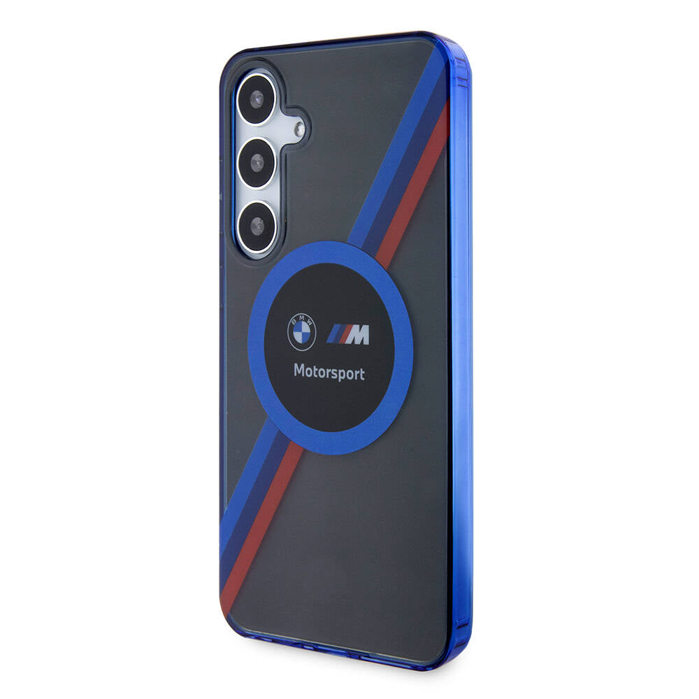 Galaxy S24 Plus Kılıf BMW Orjinal Lisanslı M Logolu Üç Renk Çizgili Motorsport Circle Kapak Siyah
