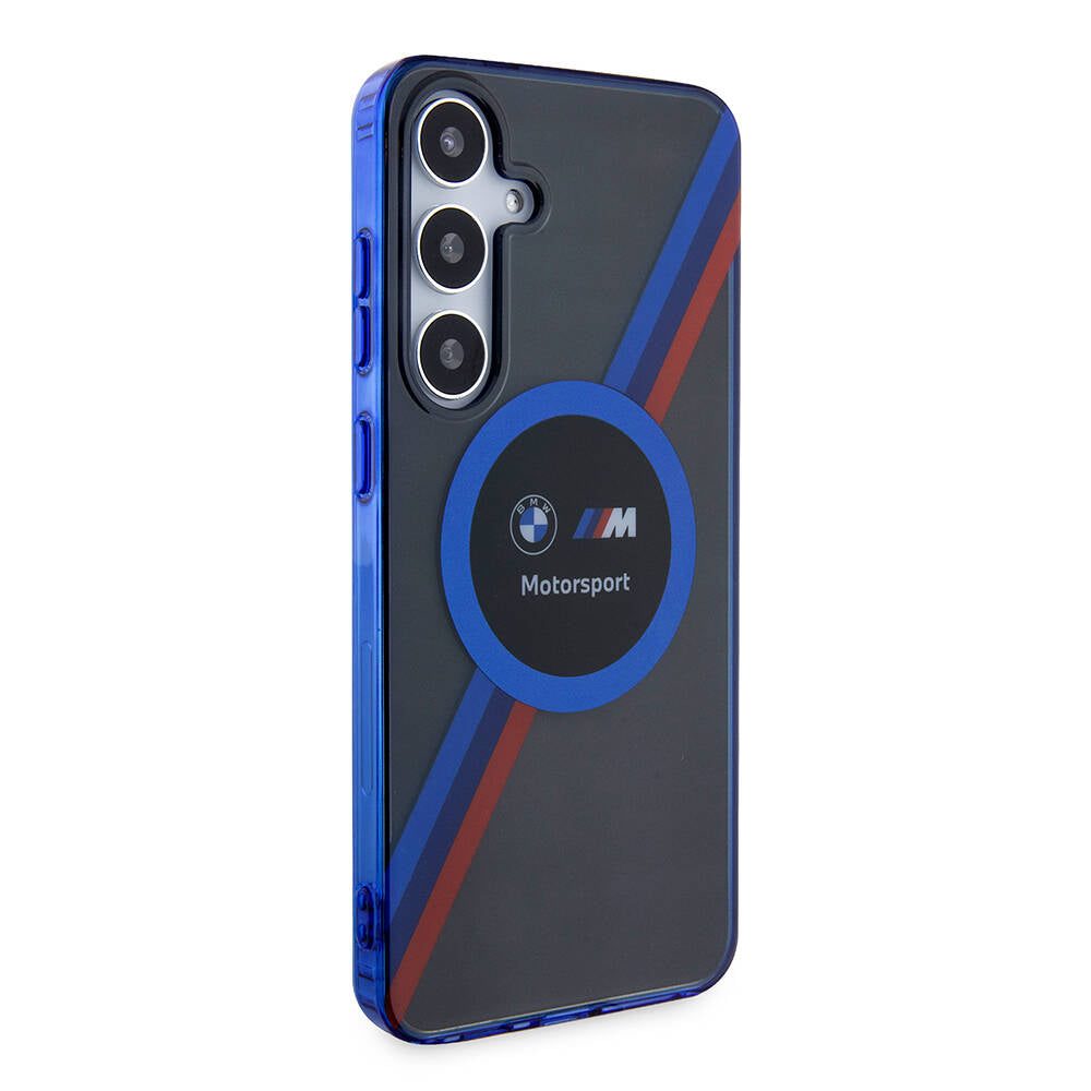 Galaxy S24 Plus Kılıf BMW Orjinal Lisanslı M Logolu Üç Renk Çizgili Motorsport Circle Kapak Siyah