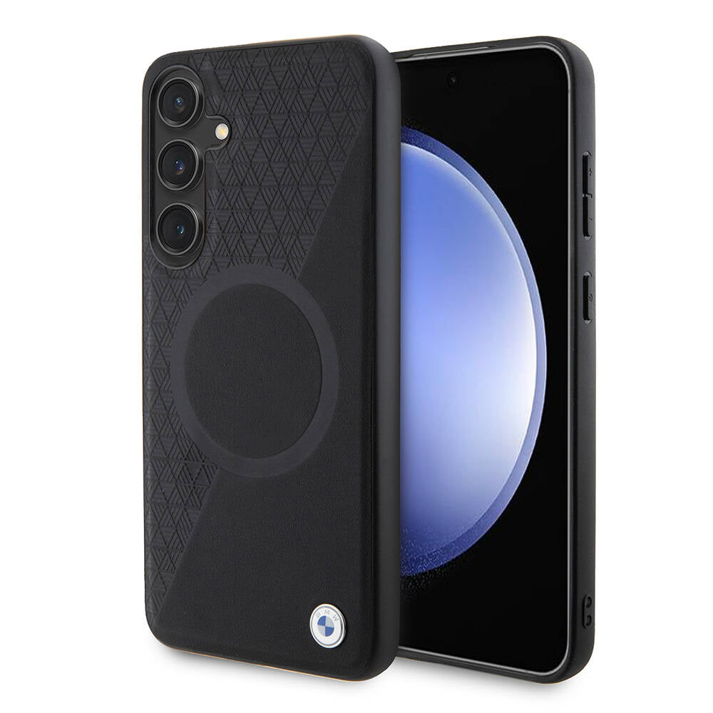 Galaxy S24 Plus Kılıf BMW Orjinal Lisanslı Magsafe Şarj Özellikli Yarım Dokulu Circle Leather Kapak Siyah