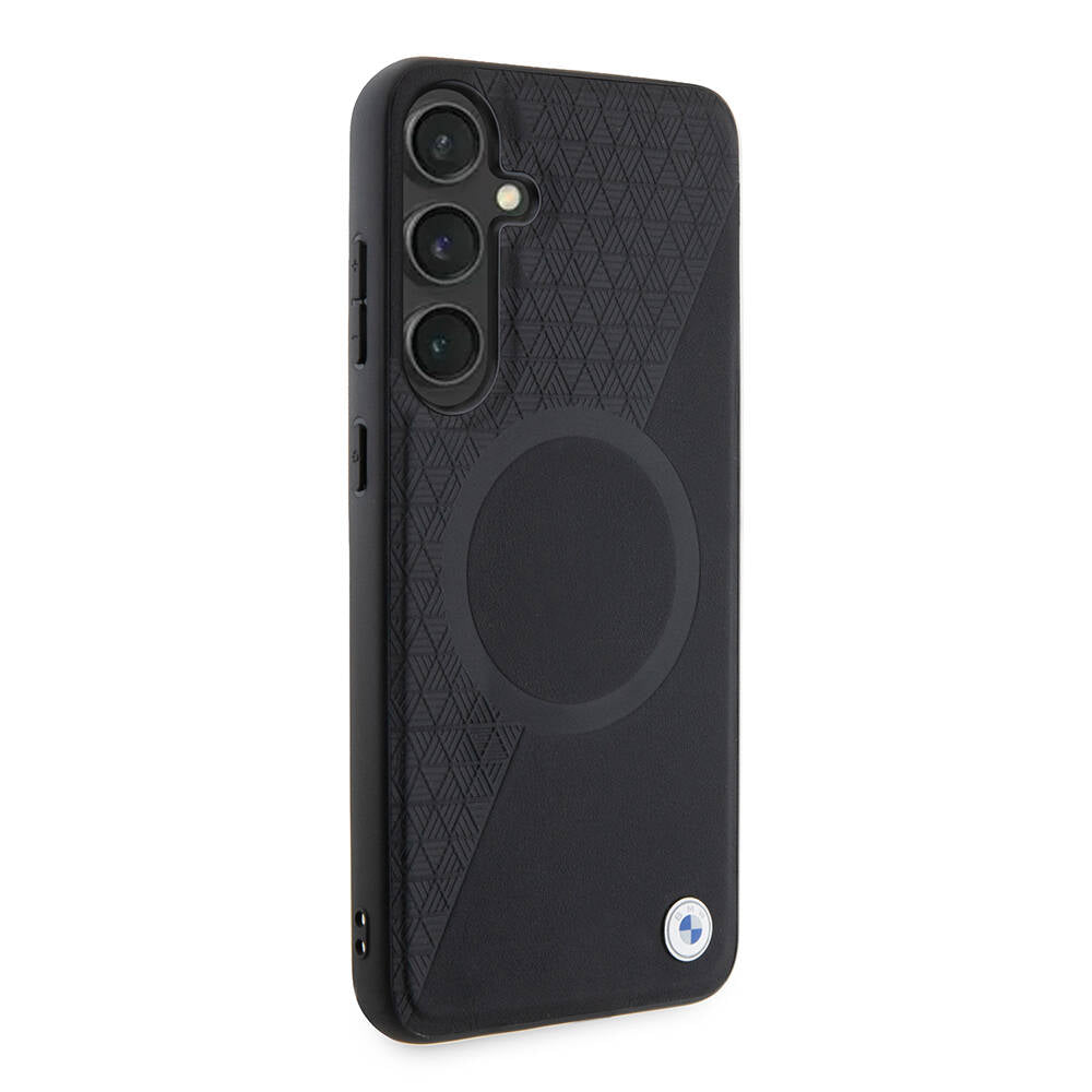 Galaxy S24 Plus Kılıf BMW Orjinal Lisanslı Magsafe Şarj Özellikli Yarım Dokulu Circle Leather Kapak Siyah