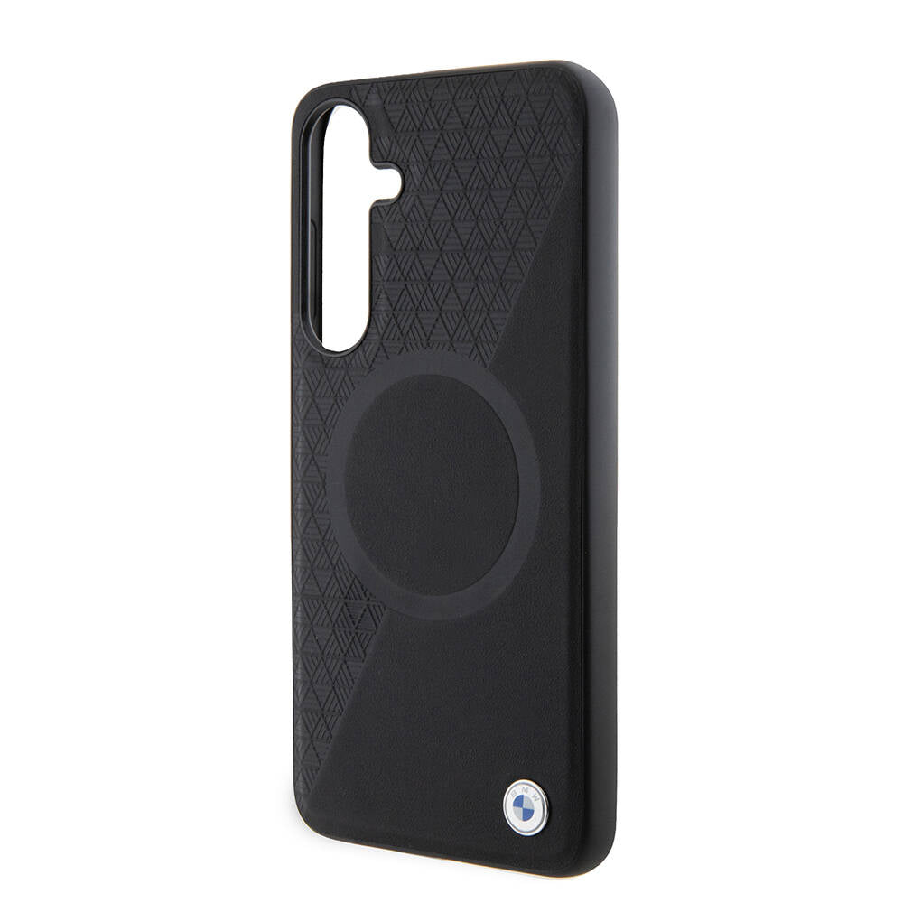 Galaxy S24 Plus Kılıf BMW Orjinal Lisanslı Magsafe Şarj Özellikli Yarım Dokulu Circle Leather Kapak Siyah