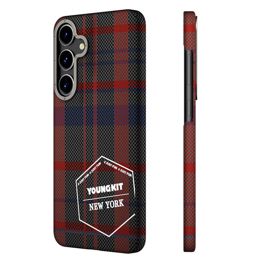 Galaxy S24 Plus Kılıf Ekose Desenli Youngkit Gezhi Serisi Kapak Kırmızı