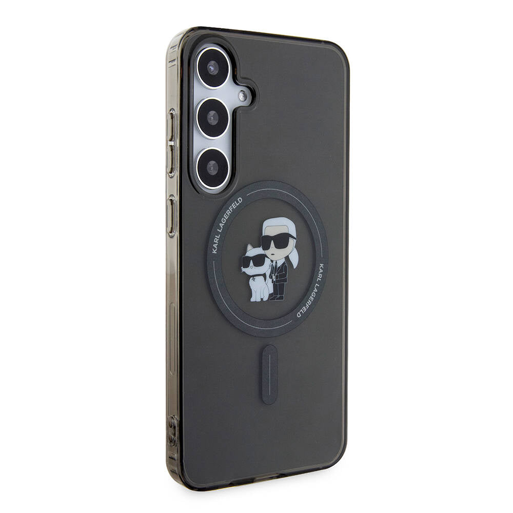 Galaxy S24 Plus Kılıf Karl Lagerfeld Orjinal Lisanslı Magsafe Şarj Özellikli Karl & Choupette IML Baskılı Kapak Siyah