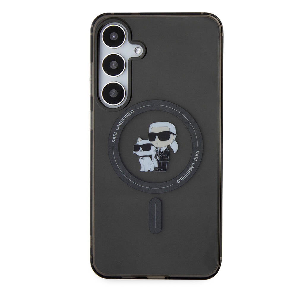 Galaxy S24 Plus Kılıf Karl Lagerfeld Orjinal Lisanslı Magsafe Şarj Özellikli Karl & Choupette IML Baskılı Kapak Siyah