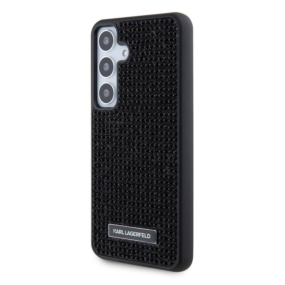 Galaxy S24 Plus Kılıf Karl Lagerfeld Taşlı Metal Logo Orjinal Lisanslı Kapak Siyah