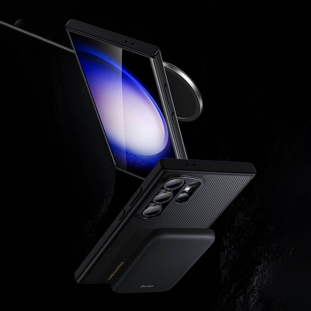 Galaxy S24 Plus Kılıf Magsafe Şarj Özellikli Karbon Fiber Benks Montage Hybrid ArmorPro Kevlar Kapak Siyah