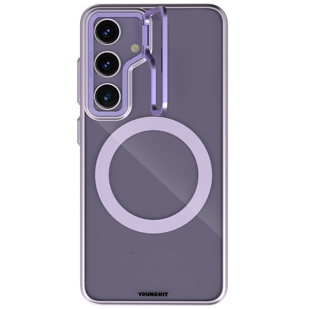 Galaxy S24 Plus Kılıf Magsafe Şarj Özellikli Sararma Önleyici Youngkit Crystal Grid Kapak Mor