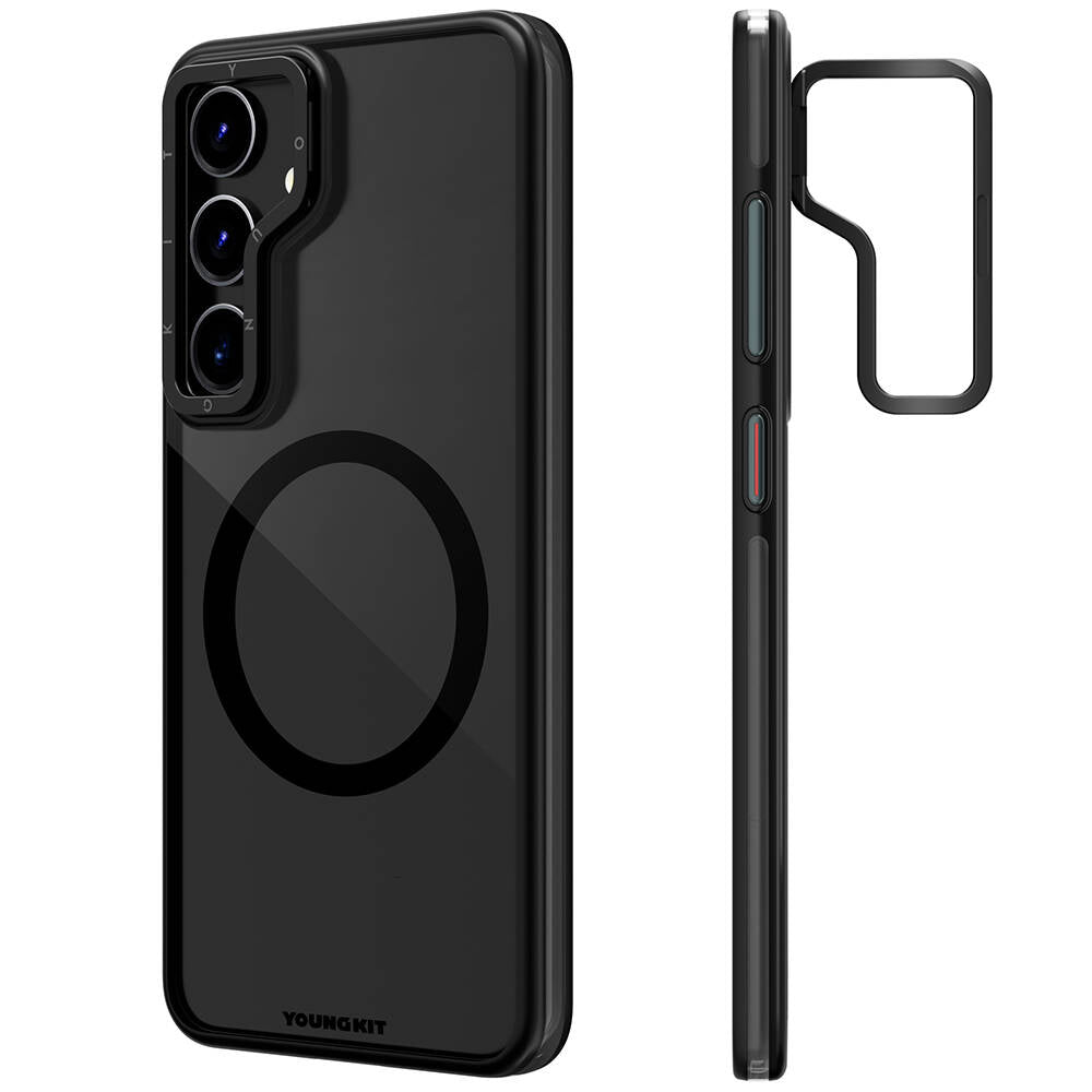 Galaxy S24 Plus Kılıf Magsafe Şarj Özellikli Sararma Önleyici Youngkit Crystal Grid Kapak Siyah