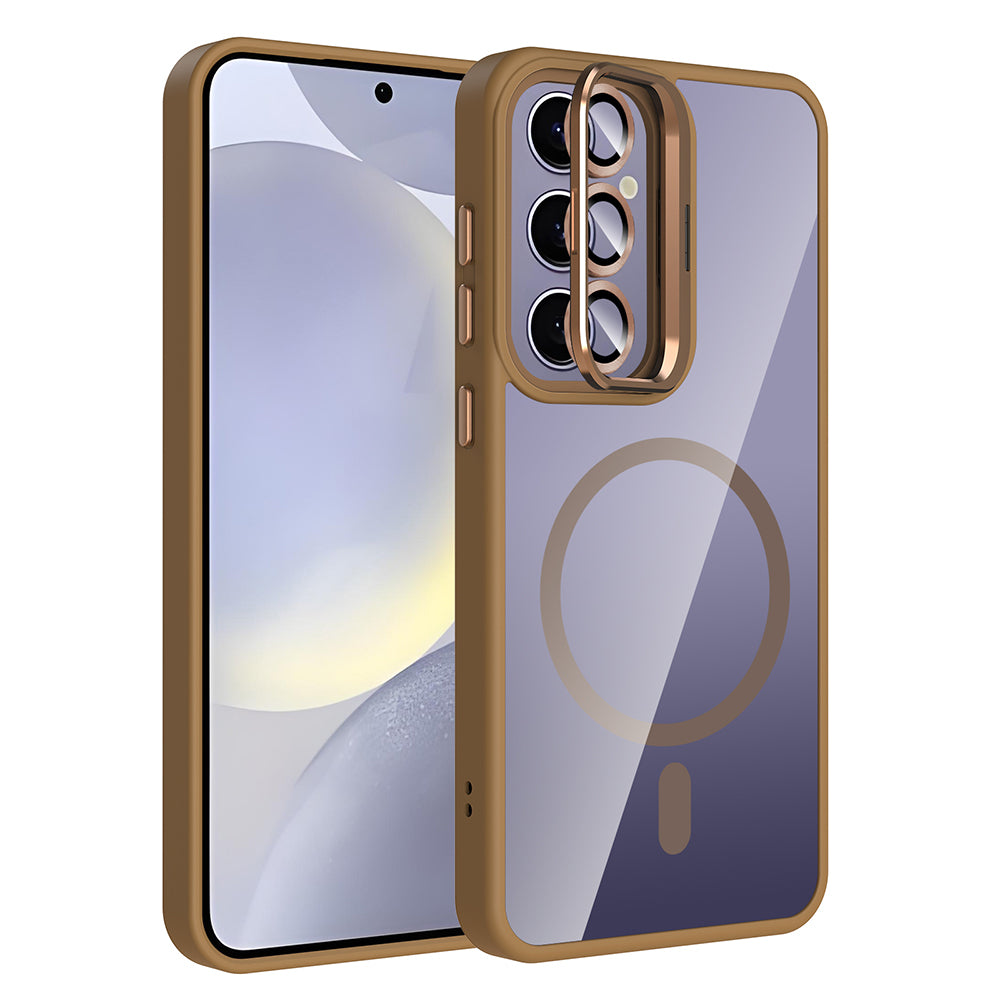 Galaxy S24 Plus Kılıf Standlı ve Kamera Lens Hediyeli M-Safe Şarj Özellikli Zore Etro Kapak Siyah