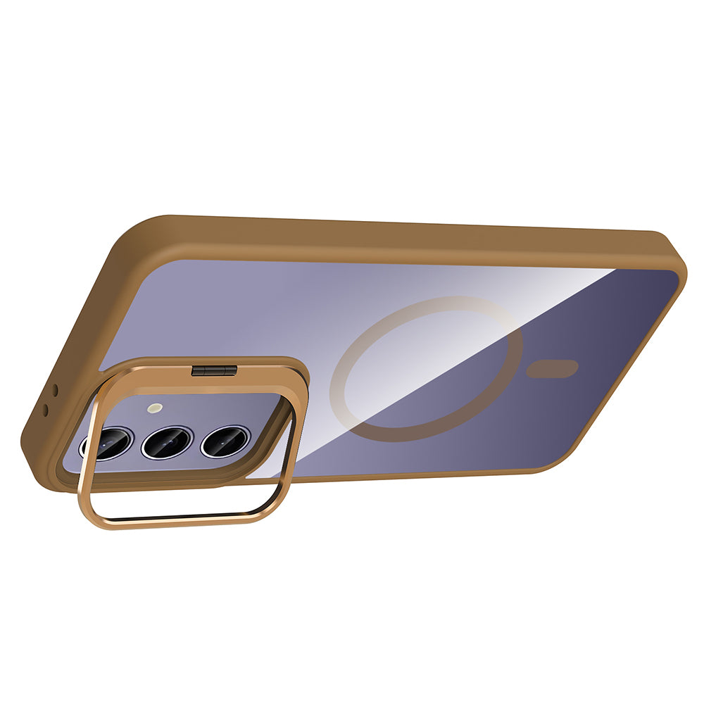 Galaxy S24 Plus Kılıf Standlı ve Kamera Lens Hediyeli M-Safe Şarj Özellikli Zore Etro Kapak Siyah