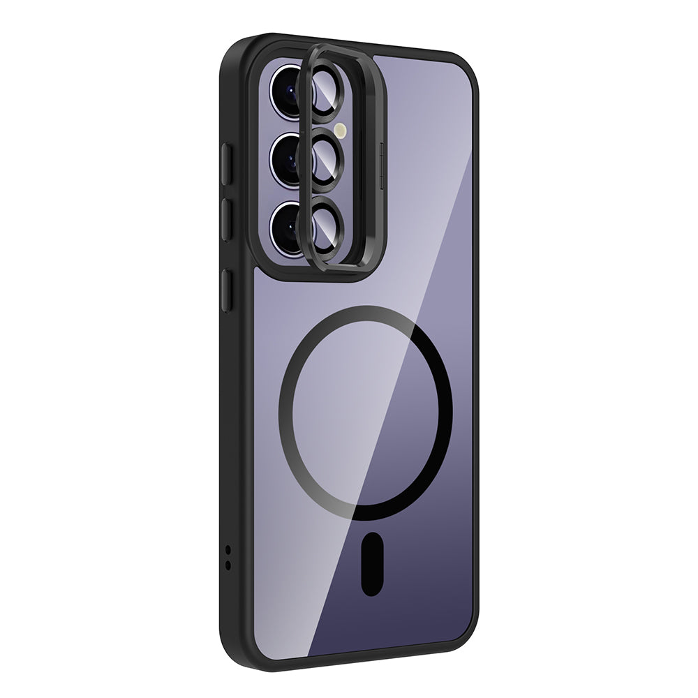 Galaxy S24 Plus Kılıf Standlı ve Kamera Lens Hediyeli M-Safe Şarj Özellikli Zore Etro Kapak Siyah