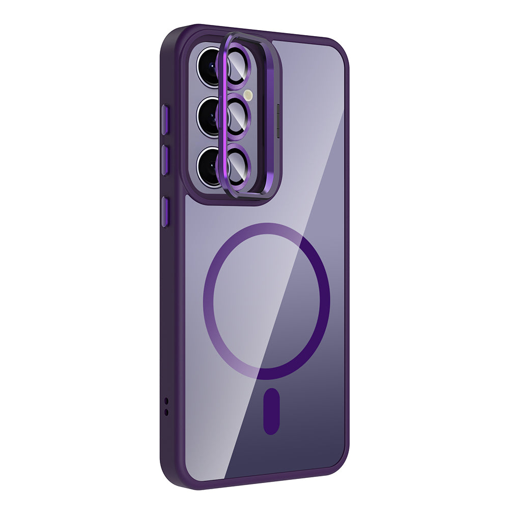 Galaxy S24 Plus Kılıf Standlı ve Kamera Lens Hediyeli M-Safe Şarj Özellikli Zore Etro Kapak Siyah