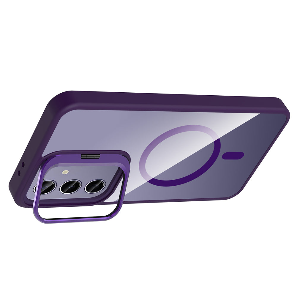 Galaxy S24 Plus Kılıf Standlı ve Kamera Lens Hediyeli M-Safe Şarj Özellikli Zore Etro Kapak Siyah