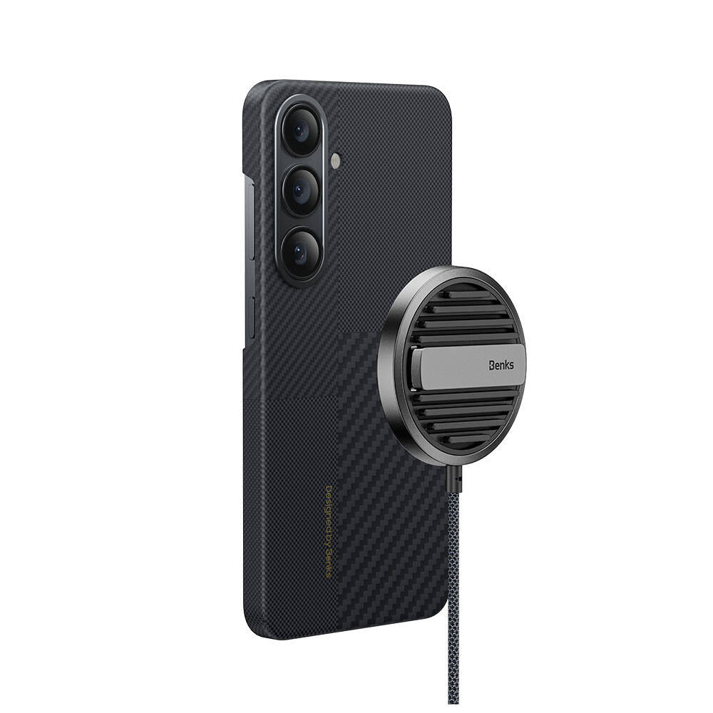 Galaxy S24 Plus Magsafe Şarj Özellikli Karbon Fiber Benks Montage ArmorAir Kevlar Kapak Siyah