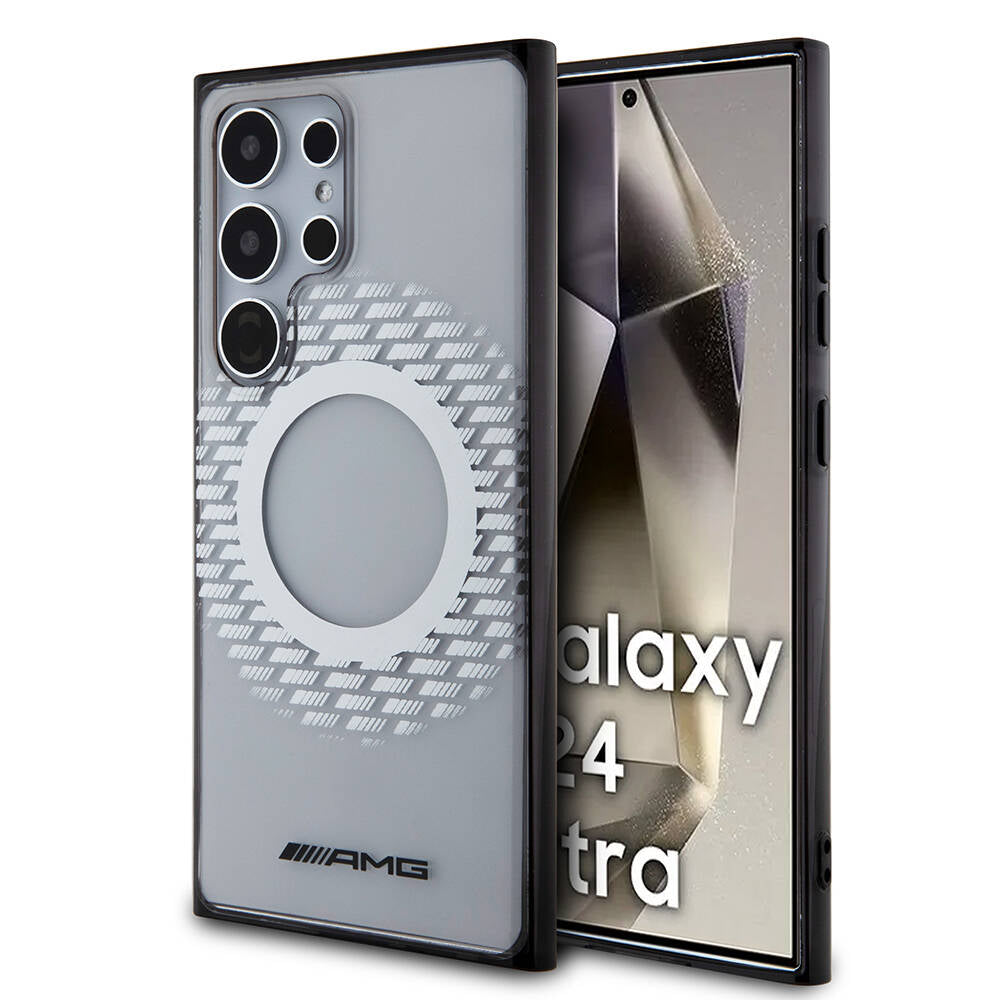 Galaxy S24 Ultra Kılıf AMG Orjinal Lisanslı Magsafe Şarj Özellikli Eşkenar Dörtgen Desenli Transparan Kapak Renksiz