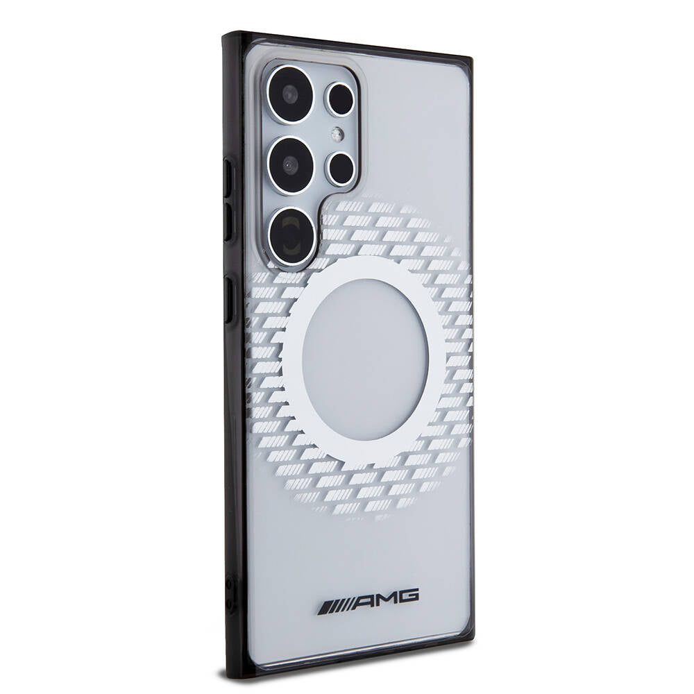 Galaxy S24 Ultra Kılıf AMG Orjinal Lisanslı Magsafe Şarj Özellikli Eşkenar Dörtgen Desenli Transparan Kapak Renksiz