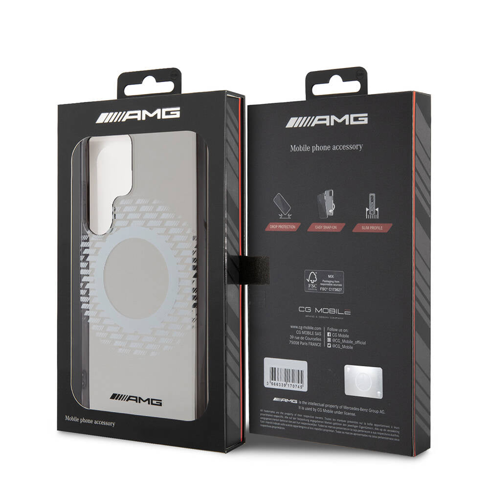 Galaxy S24 Ultra Kılıf AMG Orjinal Lisanslı Magsafe Şarj Özellikli Eşkenar Dörtgen Desenli Transparan Kapak Renksiz