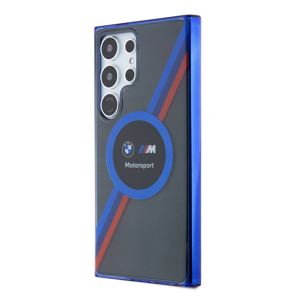 Galaxy S24 Ultra Kılıf BMW Orjinal Lisanslı M Logolu Üç Renk Çizgili Motorsport Circle Kapak Siyah