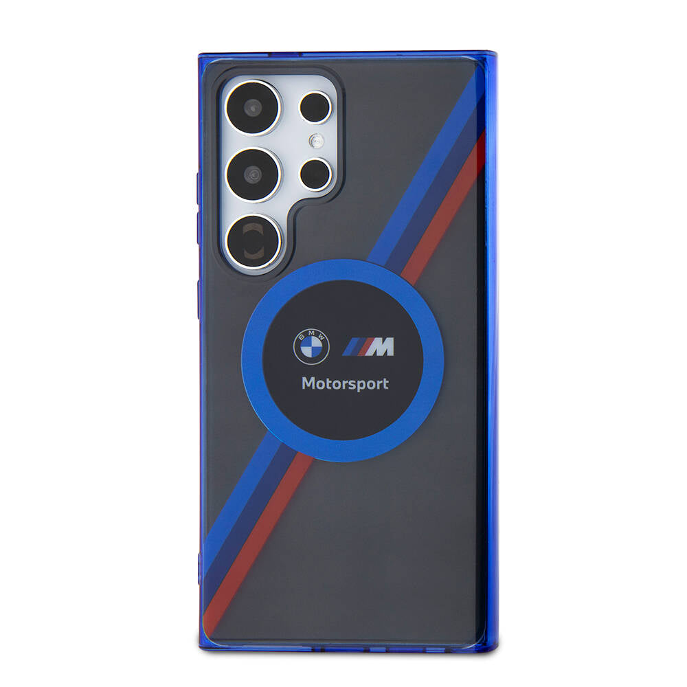Galaxy S24 Ultra Kılıf BMW Orjinal Lisanslı M Logolu Üç Renk Çizgili Motorsport Circle Kapak Siyah