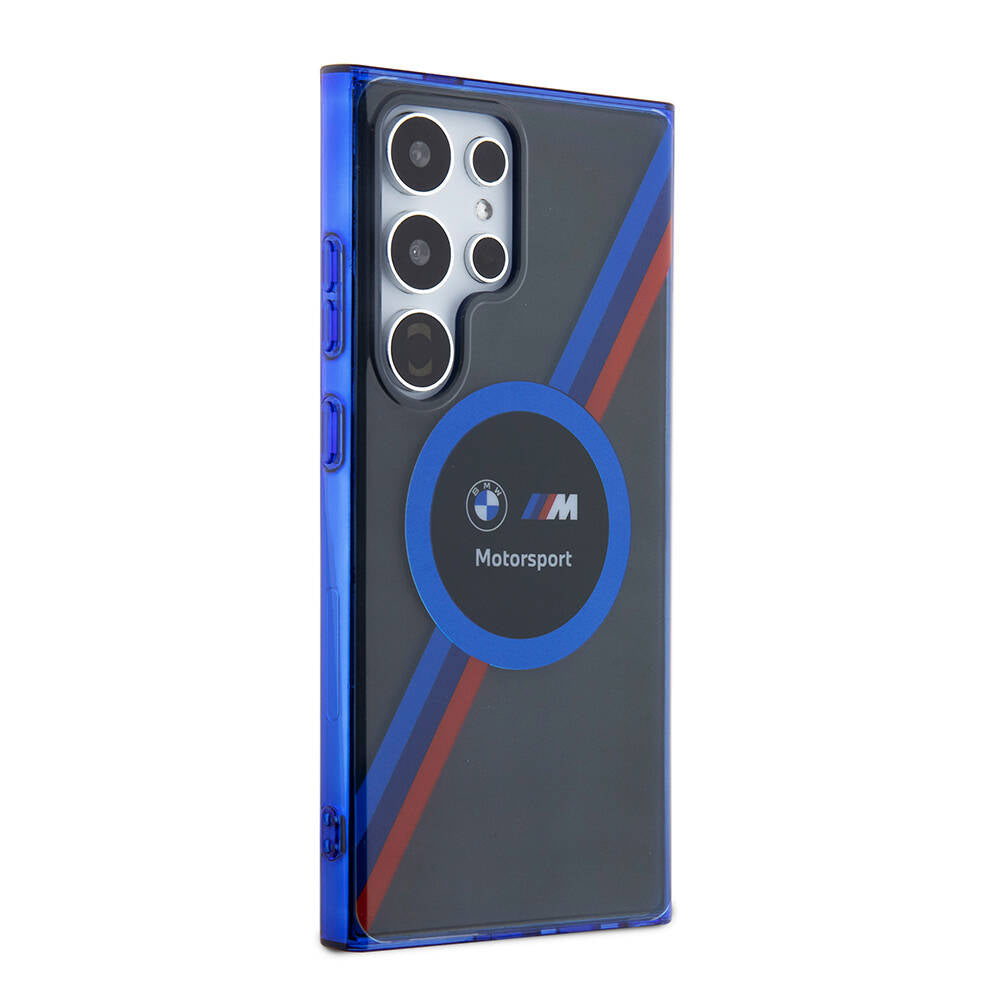 Galaxy S24 Ultra Kılıf BMW Orjinal Lisanslı M Logolu Üç Renk Çizgili Motorsport Circle Kapak Siyah