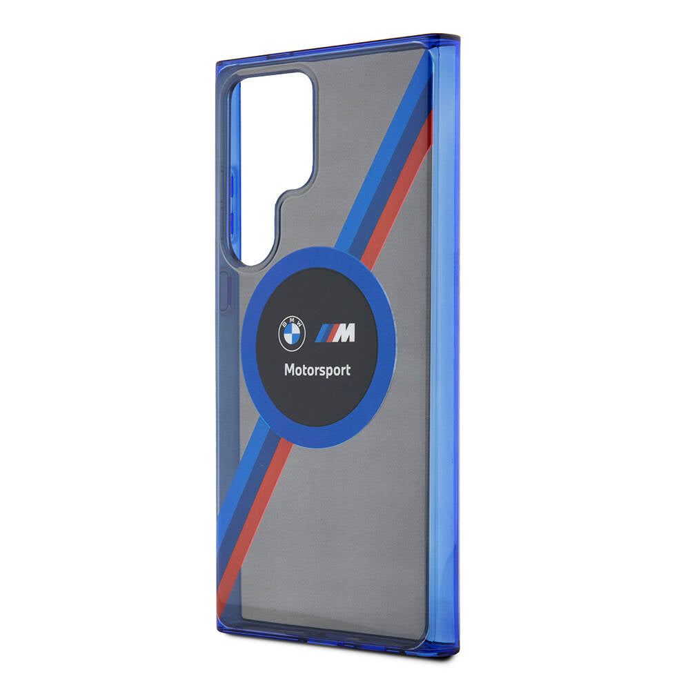 Galaxy S24 Ultra Kılıf BMW Orjinal Lisanslı M Logolu Üç Renk Çizgili Motorsport Circle Kapak Siyah