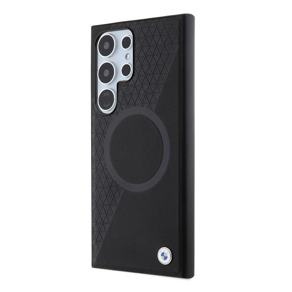 Galaxy S24 Ultra Kılıf BMW Orjinal Lisanslı Magsafe Şarj Özellikli Yarım Dokulu Circle Leather Kapak Siyah