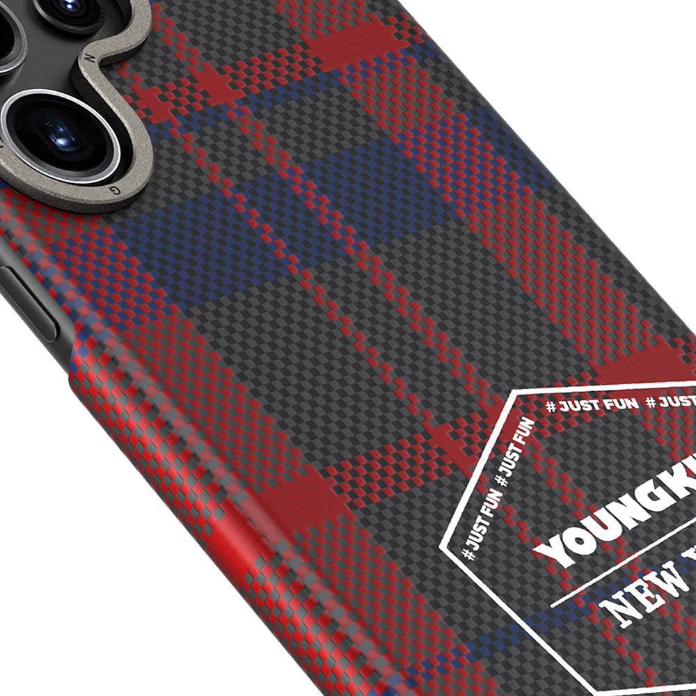 Galaxy S24 Ultra Kılıf Ekose Desenli Youngkit Gezhi Serisi Kapak Mavi